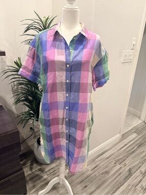 GAP Multicolor Plaid Button-Down Shirt Dress in Pink, Blue & Green